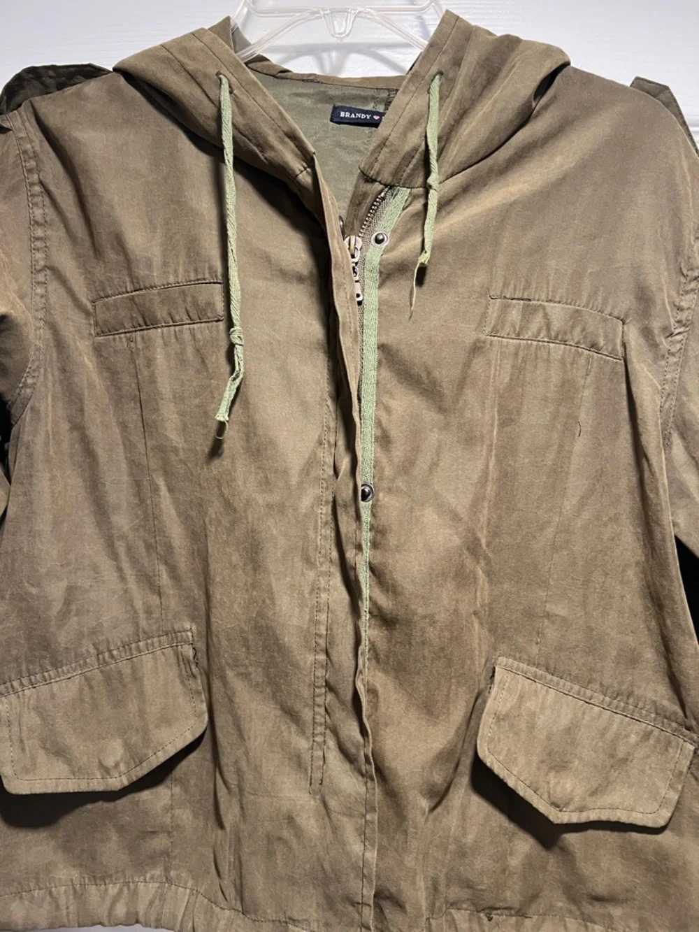 Brandy Melville Olive Green Hooded Military Jacket - Picture 2 of 6